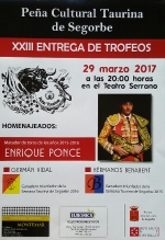 Enrique Ponce asistirá a la entrega de trofeos de la Peña Taurina de Segorbe