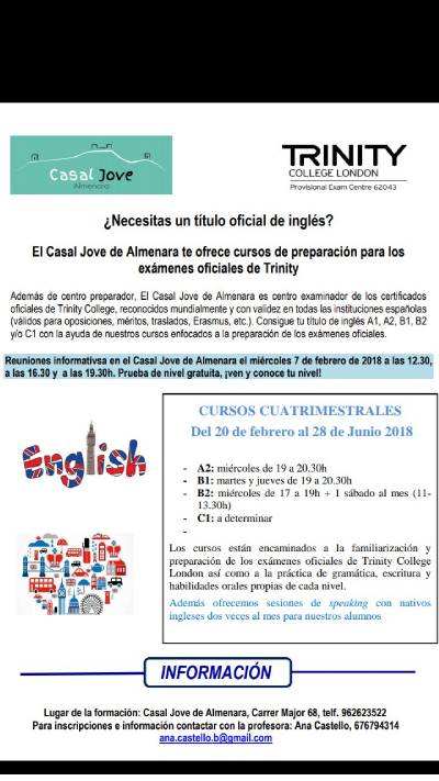 Els cursos del Trinity College London en el Casal Jove d'Almenara incorporen sessions de 'speaking' amb natius