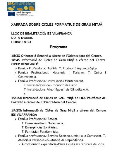Jornada informativa sobre los Ciclos Formativos de Grado Medio en el IES Vilafranca