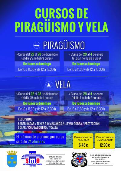 Burriana programa cursos de piragüismo y vela para las vacaciones escolares de Navidad