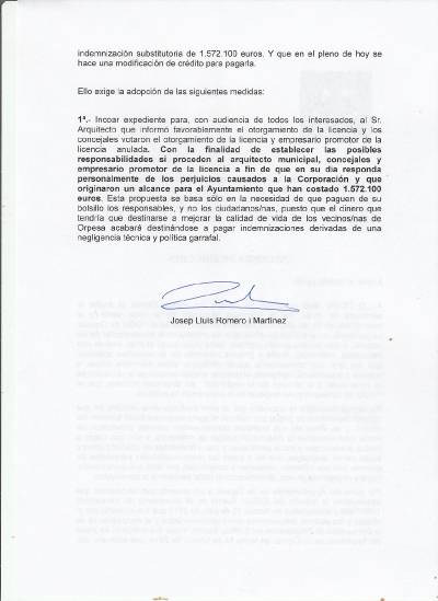 Comproms aconsegueix la unanimitat dels regidors de l'Ajuntament d'Orpesa per demanar responsabilitats per la indemnitzaci de l'edifici Bernat