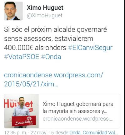 Huguet (PSOE) incompleix la seua promesa de governar sense assessors i gasta ms de 175.000 euros          