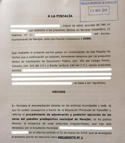 El equipo de gobierno de Navajas presenta una denuncia ante fiscalía de Castellón