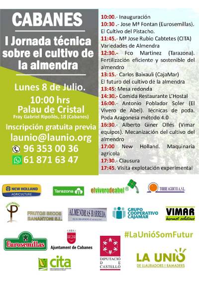 LA UNI de Llauradors rene el prximo lunes en Cabanes a 150 personas en una Jornada sobre el cultivo del almendro  