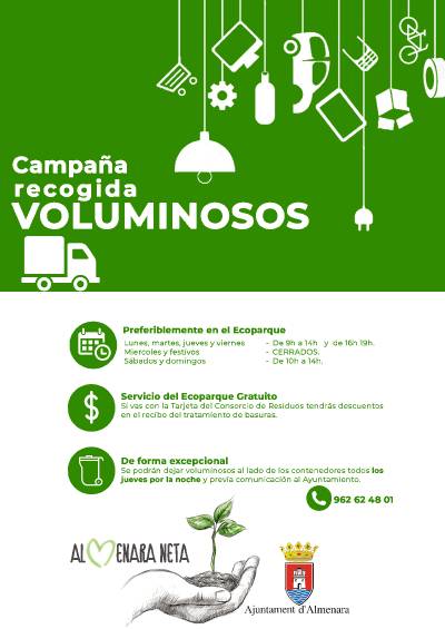L'Ajuntament d'Almenara inicia una campanya informativa per a fomentar el reciclatge dels voluminosos