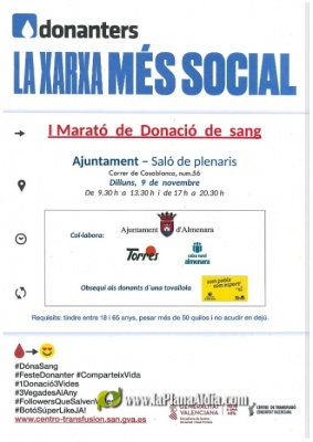 Almenara acollirà el 9 de novembre la I Marató de donació de sang