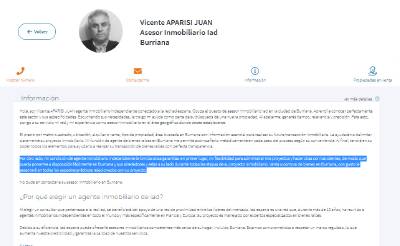 Vicente Aparisi se vende como 'Asesor Inmmobiliario' pese a tener una dedicacin del 100%