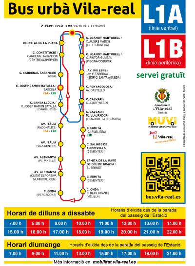 El autobús urbano gratuito de Vila-real reduce una línea y modifica recorridos para garantizar la cobertura a toda la ciudad y al Hospital de la Plana de lunes a domingo