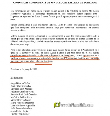 Els components de JLF possen el seu càrrec a disposició de Lluïsa Monferrer