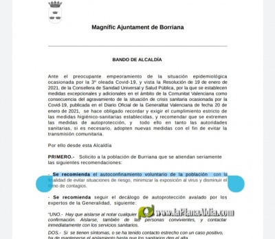 L'alcaldessa de Burriana demana 'autoconfinamet voluntari' 