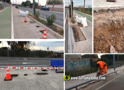 Agujerean todo el carril ciclopeatonal del Grao