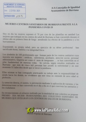 El PP propone reconocer el esfuerzo del sector sanitario de Burriana en el Da de la Mujer