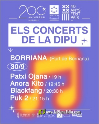Burriana acoge el viernes 30 de septiembre el quinto concierto de la gira de grupos y cantantes de la provincia organizada por la Diputación de Castellón