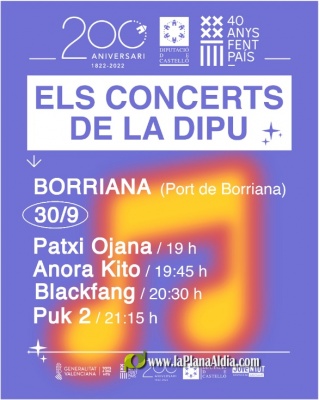 Borriana acull el divendres 30 de setembre el cinqué concert de la gira de grups i cantants de la província organitzada per la Diputació de Castelló