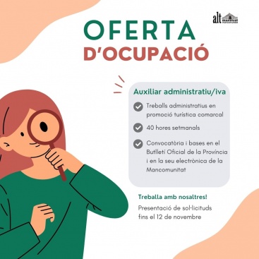 La Mancomunitat Alt Maestrat publica una oferta de treball com a auxiliar administratiu
