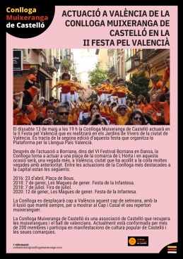 La Conlloga Muixeranga de Castelló actuarà en la II Festa pel Valencià en València
