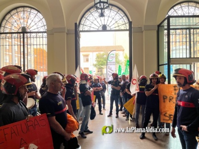 Bomberos y trabajadores de la Diputacin protestan por la defensa de los derechos laborales
