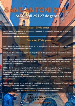 El Ayuntamiento de Sant Jordi programa una atractiva agenda del 25 al 27 de enero por Sant Antoni