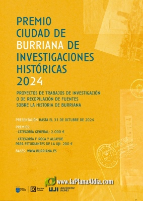 La capital de la Plana Baixa convoca el premio Ciudad de Burriana de investigaciones históricas 2024