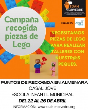 Almenara collaborar amb l'associaci TDAH Morvedre a la campanya de recollida de peces de Lego per realitzar tallers