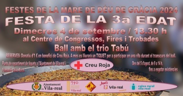 El dinar de la tercera edat de festes incorpora per primera vegada la reserva de plaça per facilitar el control d'aforament, amb un donatiu d'1 euro a benefici de la Creu Roja Vila-real