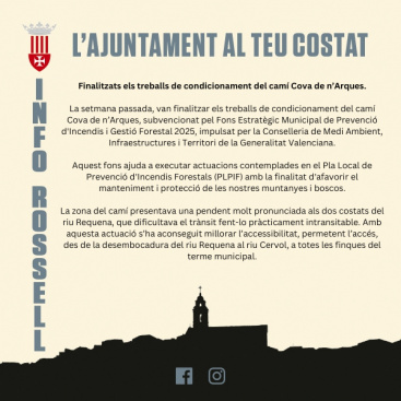 Finalización de los trabajos de acondicionamiento del camino Cova de n'Arques