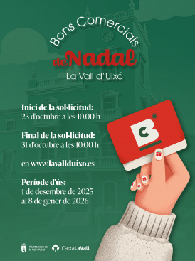 L'Ajuntament de la Vall d'Uix llana 1.000 bons per a comprar en el comer local aquest Nadal