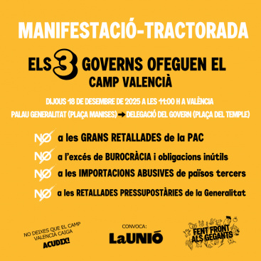 La Uni� convoca manifestaci�n en Valencia para denunciar pol�ticas agrarias de tres Administraciones