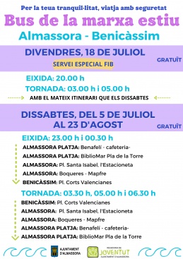 L'Ajuntament d'Almassora activa un Bus de la Marxa gratuït per a acudir al FIB