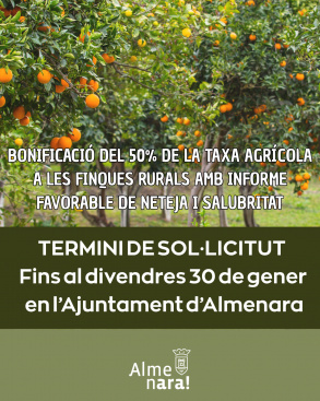 El Ayuntamiento de Almenara bonifica al 50% la tasa agr�cola para terrenos rurales en buen estado