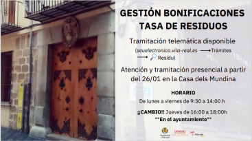 Vila-real crea una oficina temporal para las bonificaciones de la tasa de residuos en la Casa dels Mundina