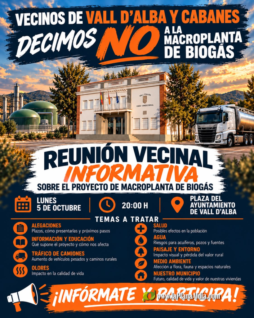 Protesta veïnal contra macroplanta de biogàs a Vall d'Alba i Cabanes