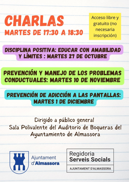 Almassora organiza un ciclo de charlas formativas para familias sobre crianza, conducta y uso responsable de pantallas
