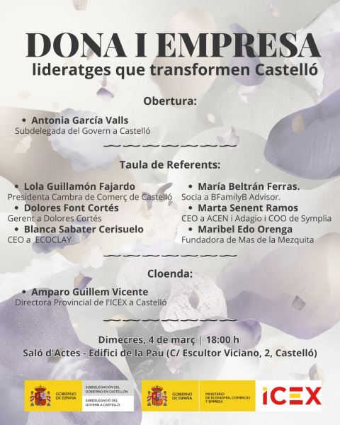 La Subdelegaci�n del Gobierno organiza ma�ana la jornada 'Dona i Empresa: lideratges que transformen Castell�' con motivo del 8M