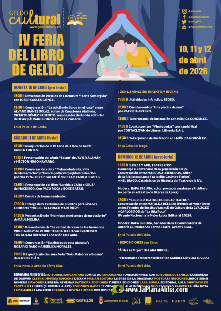 Geldo tornar� a convertir-se en l'epicentre cultural de l'Alt Pal�ncia amb la celebraci� de la IV Fira del Llibre, que tindr� lloc del 10 al 12 d'abril de 2026.