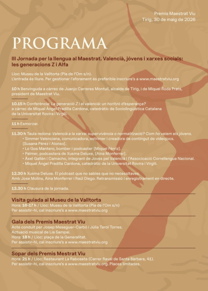 Tírig acoge la III Jornada por la Lengua del Maestrat y la gala de Premios Maestrat Viu 2026