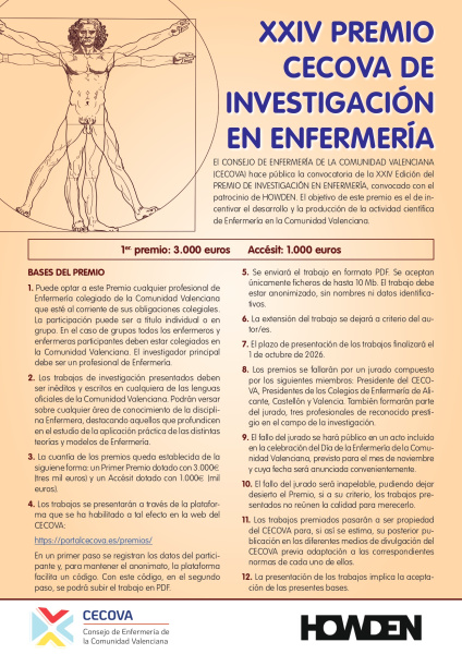 CECOVA abre la XXIV Edición del Premio de Investigación en Enfermería con plazo hasta el 1 de octubre de 2026
