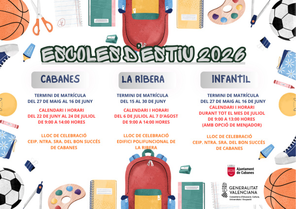 Cabanes impulsa las Escuelas de Verano 2026 para facilitar la conciliación familiar durante las vacaciones