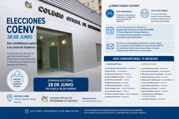 El COENV convoca eleccions per renovar la Junta de Govern amb dues candidatures a València