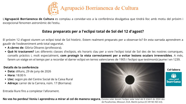 Borriana se prepara para el eclipse total de Sol del 12 de agosto