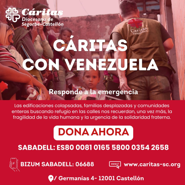 Cáritas habilita canales para donaciones ante la emergencia en Venezuela