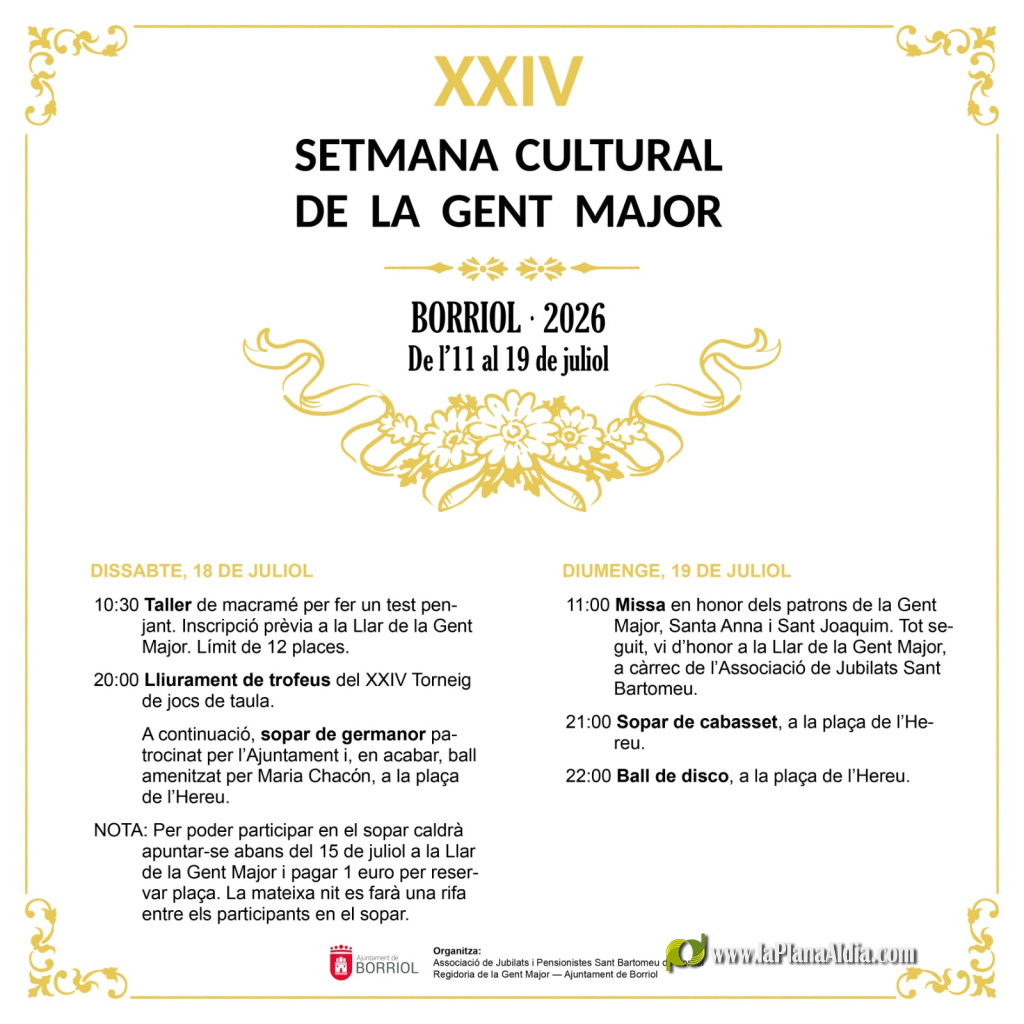 Borriol celebra la XXIV Setmana Cultural de la Gent Gran
