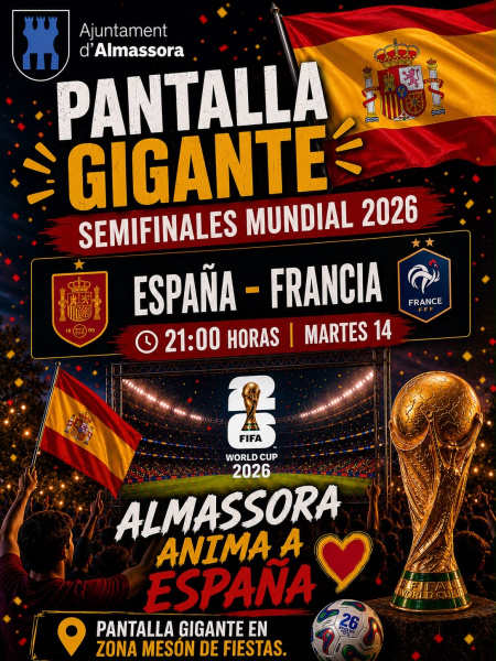 Almassora instalará una pantalla gigante para ver la semifinal entre España y Francia