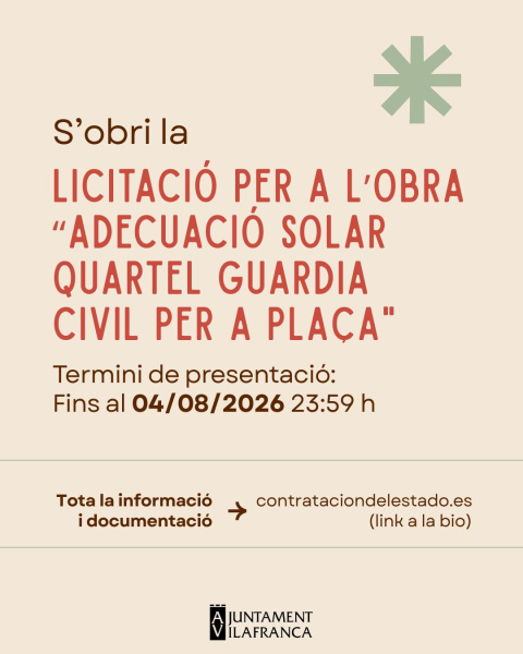 El Ayuntamiento de Vilafranca licita las obras para convertir el antiguo solar de la Guardia Civil en una nueva plaza pública