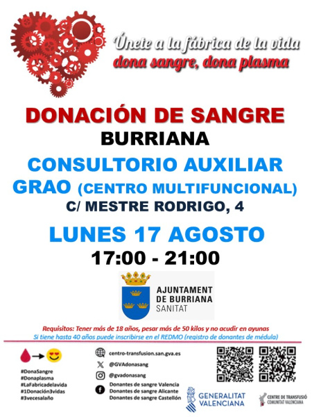La Comunitat Valenciana impulsa una campaña de donación de sangre para garantizar el suministro