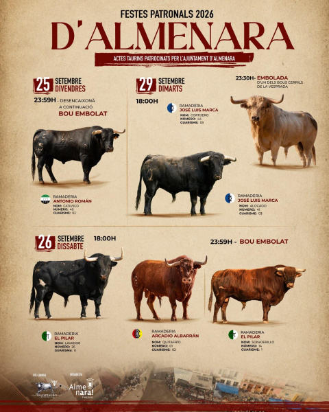 almenara-patrocina-seis-toros-cerriles-de-cuatro-ganaderias-para-las-fiestas-patronales-2026