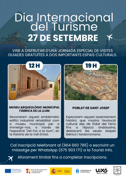 La Vall d'Uixó celebra el Dia Mundial del Turisme amb visites guiades gratuïtes al Museu Arqueològic Municipal de la Fàbrica de la Llum i al Poble de Sant Josep
