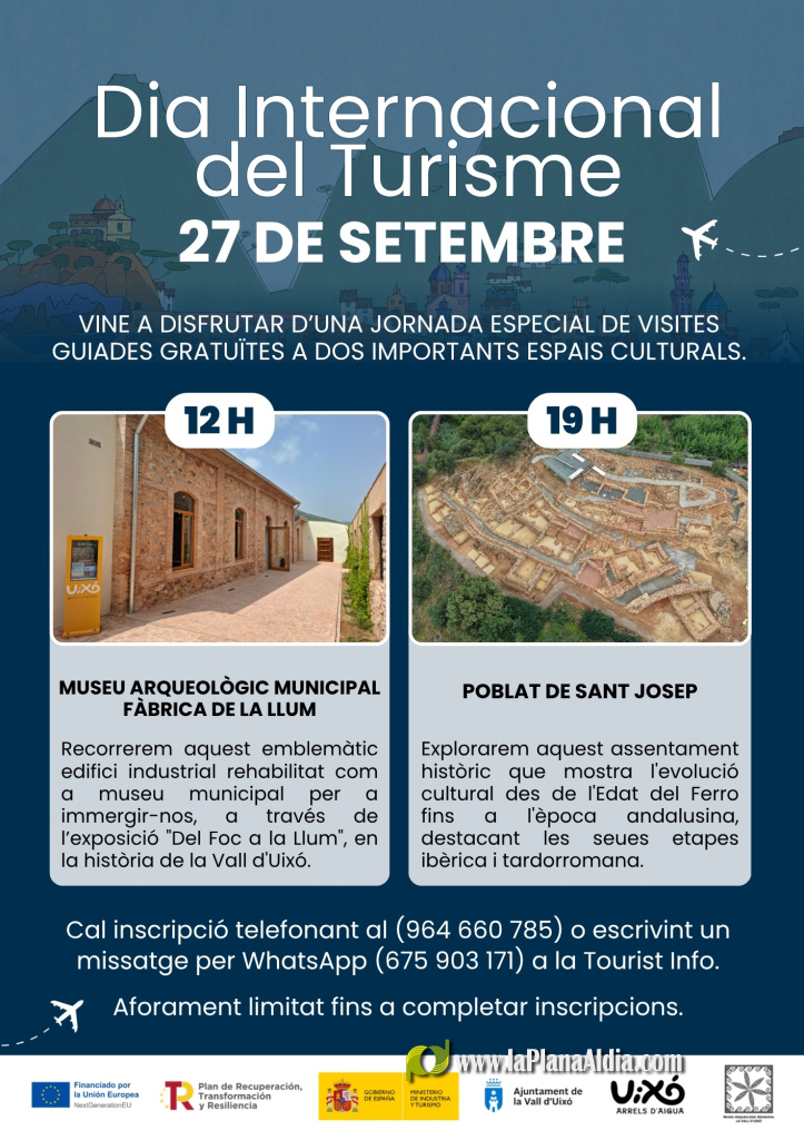 La Vall d'Uixó celebra el Día Mundial del Turismo con visitas guiadas gratuitas al Museo Arqueológico Municipal de la Fábrica de la Luz y al Poblado de San José