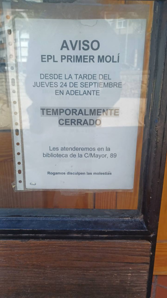 Compromís denuncia el cierre del Centro de Lectura del Primer Molí y exige su reapertura inmediata